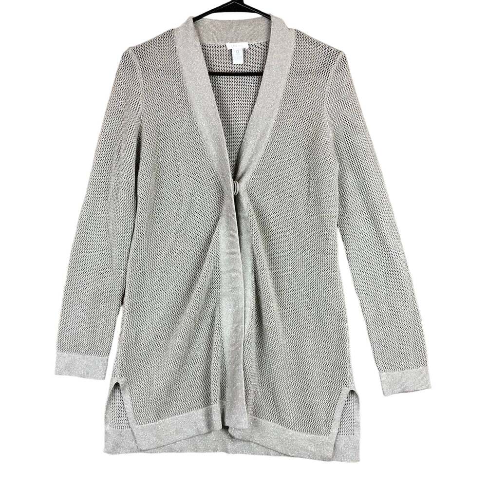 Chicos Womens Sweater Gold Cardigan Metallic Shimmer Button Knit 0 (S)